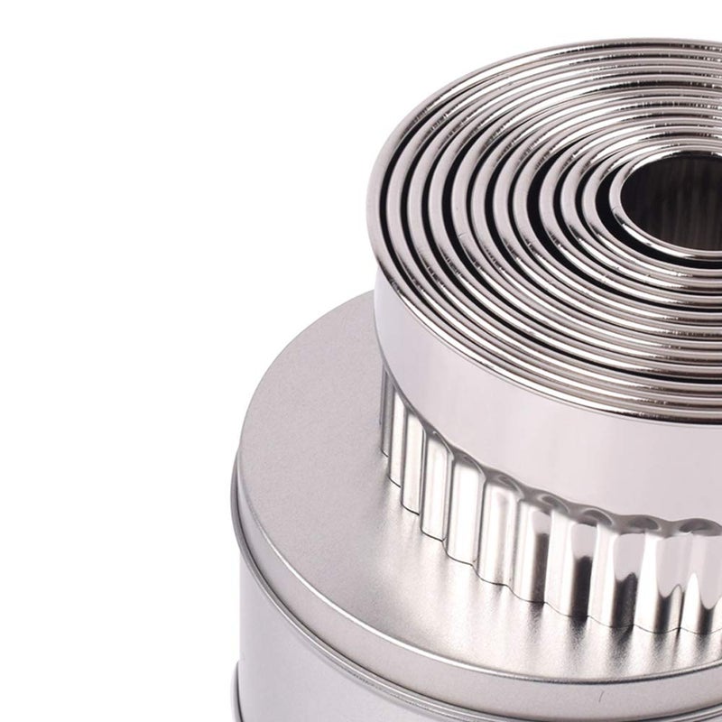 Miecux Stainless Steel Fluted Edge Round Cookie Biscuit Cutter Set 12 Pieces Graduated Ring Sizes - Image 3